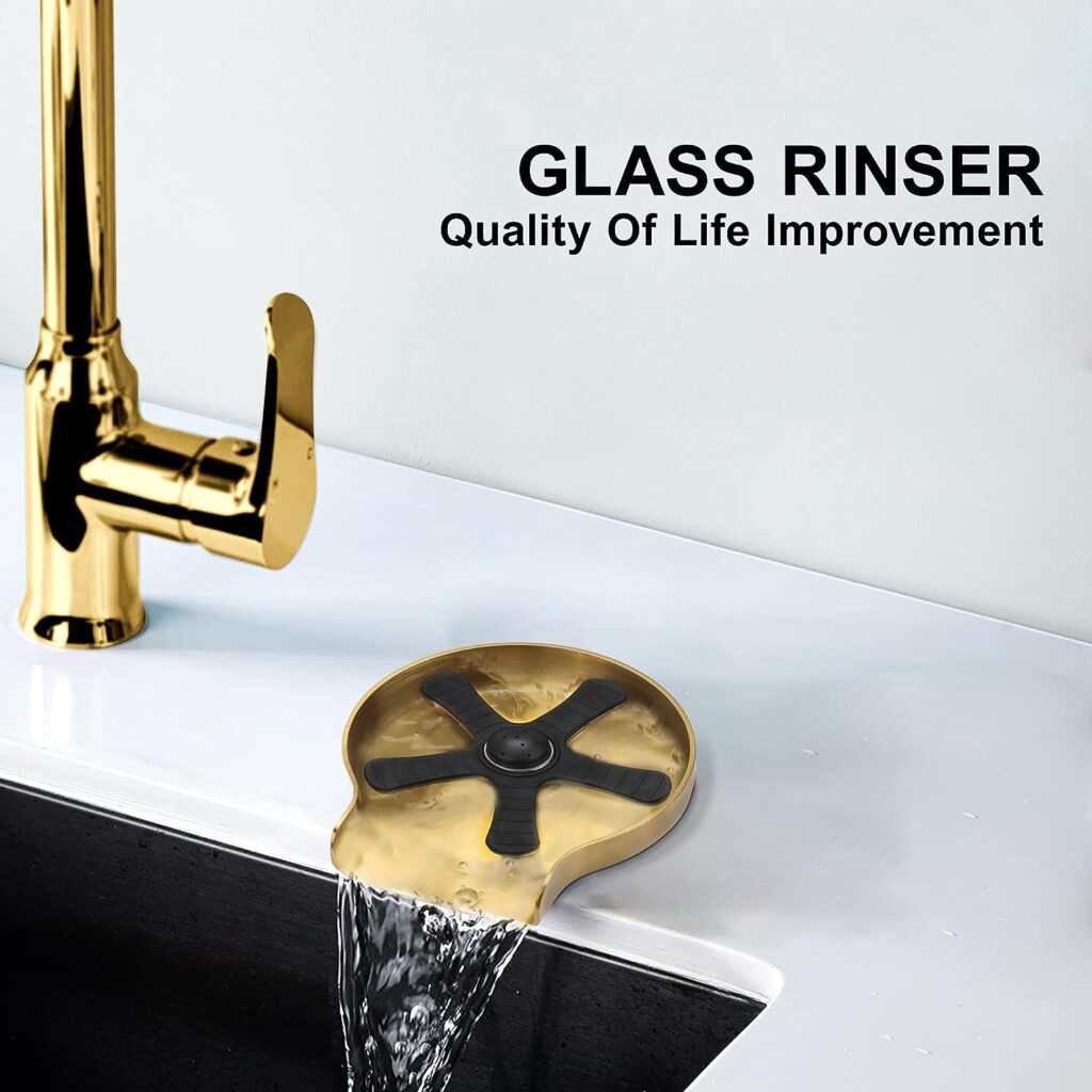 2023 Newest Gold Glass Rinser for Kitchen Sink - Bottle Cleaner,Cup Rinser,Glass Washer for Kitchen Sink,Sink Accessories,Faucet Attachment,Kitchen Gadgets,Bar Sink Auto Glass Rinser,Stainless Steel