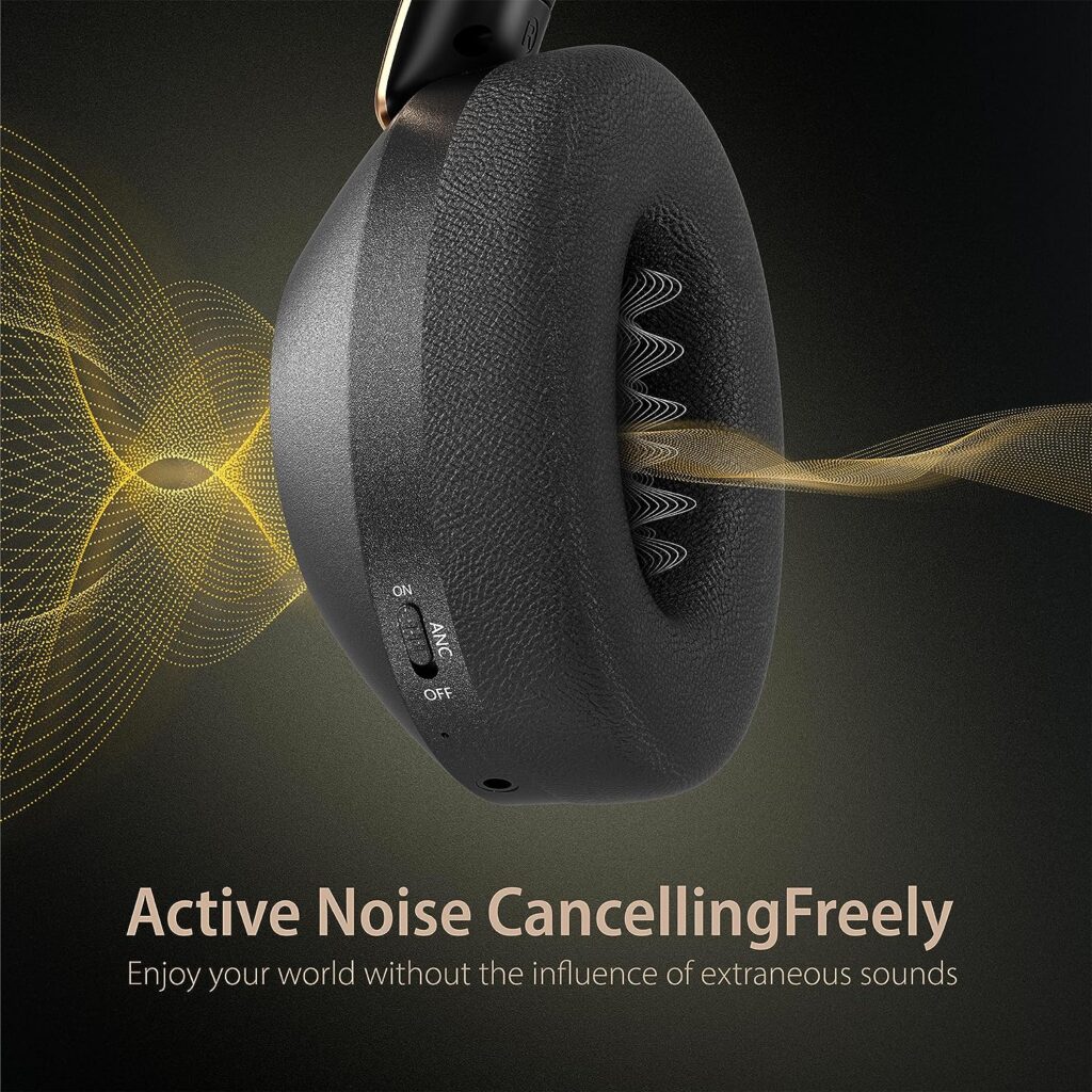 Active Noise Cancelling Headphones, 100H Playtime Headphones Wireless Bluetooth, Bluetooth Headphones with Microphone, Over- Ear Wireless Headphones with Deep Bass,Fast Charging for Travel,Office,Home
