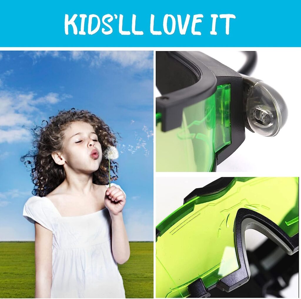 AGM Kids Night Vision Goggles, Adjustable Spy Gear Night Mission Goggles with Flip-Out Lights Green Lens