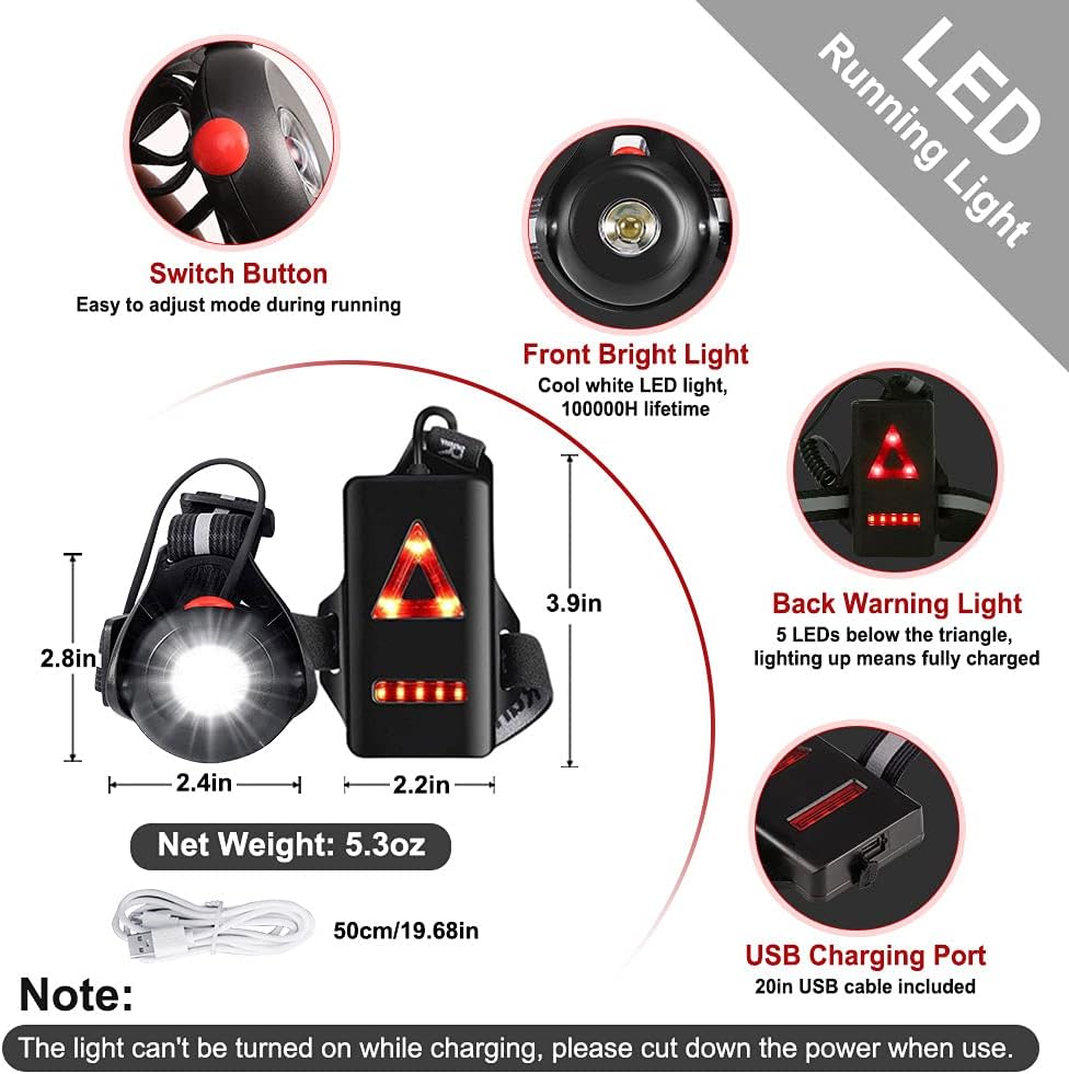 ALOVECO Outdoor Night Running Lights LED Chest Light Back Warning Light with Rechargeable Battery for Camping Hiking Running Jogging Outdoor Adventure (90° Adjustable Beam)