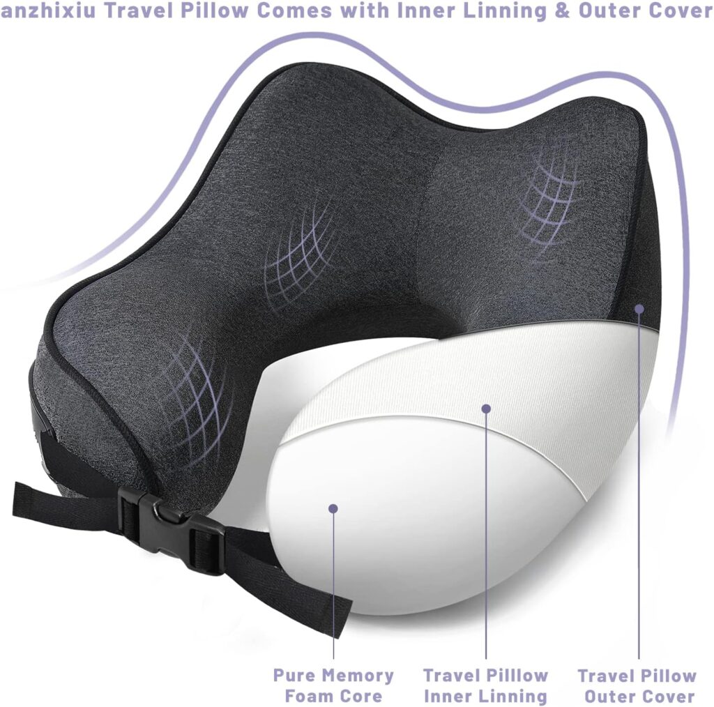 anzhixiu Travel Pillow Heighten Humps Neck Pillow for 360 Degree Support .Release Your Neck Pain During Travel, Office and Home- Ergonomics Curve Neck Support Pillow, Black Color