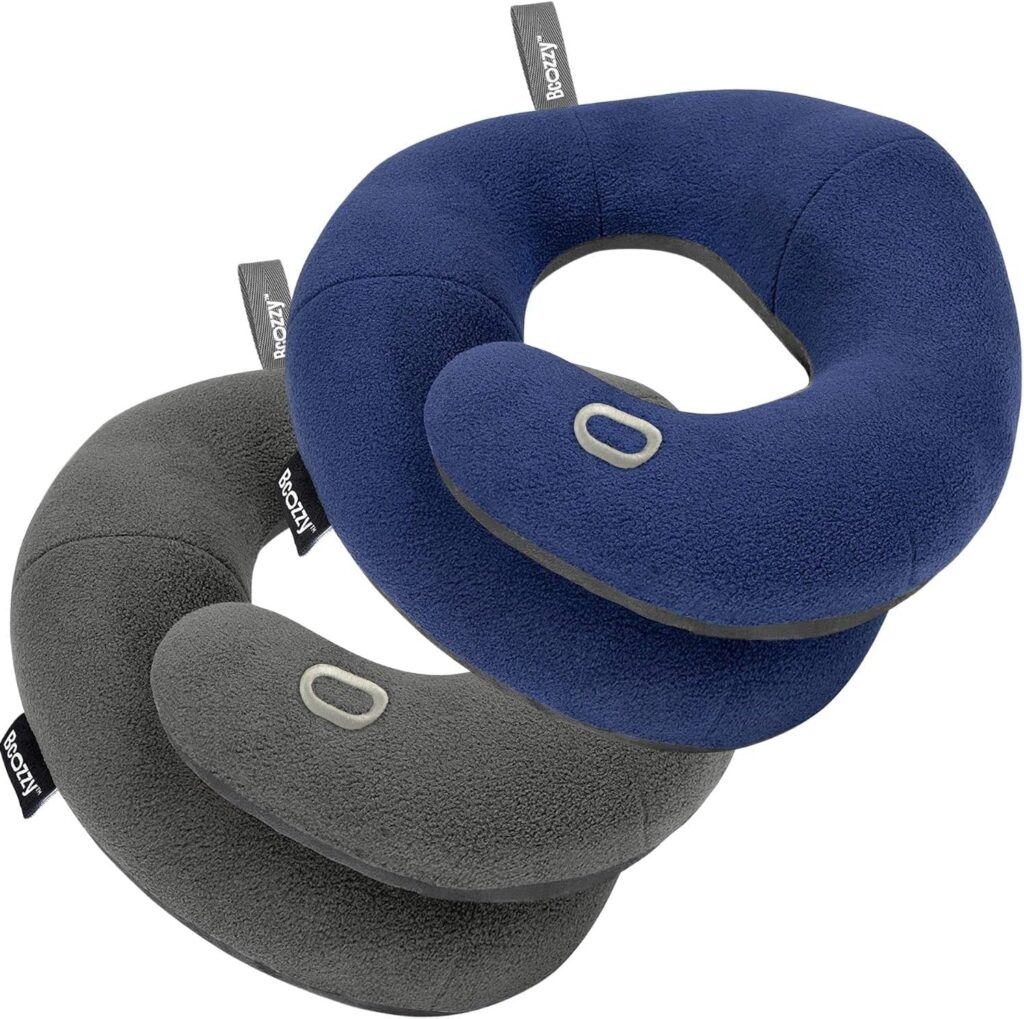 BCOZZY Pillow Bundle- 2 Travel Neck Pillows for Adults with Double Support- for Comfortable Sleep on The Plane. Large Size, Navy, Gray