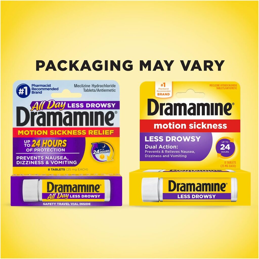 Dramamine All Day Less Drowsy Motion Sickness Relief | 8 Tablets included