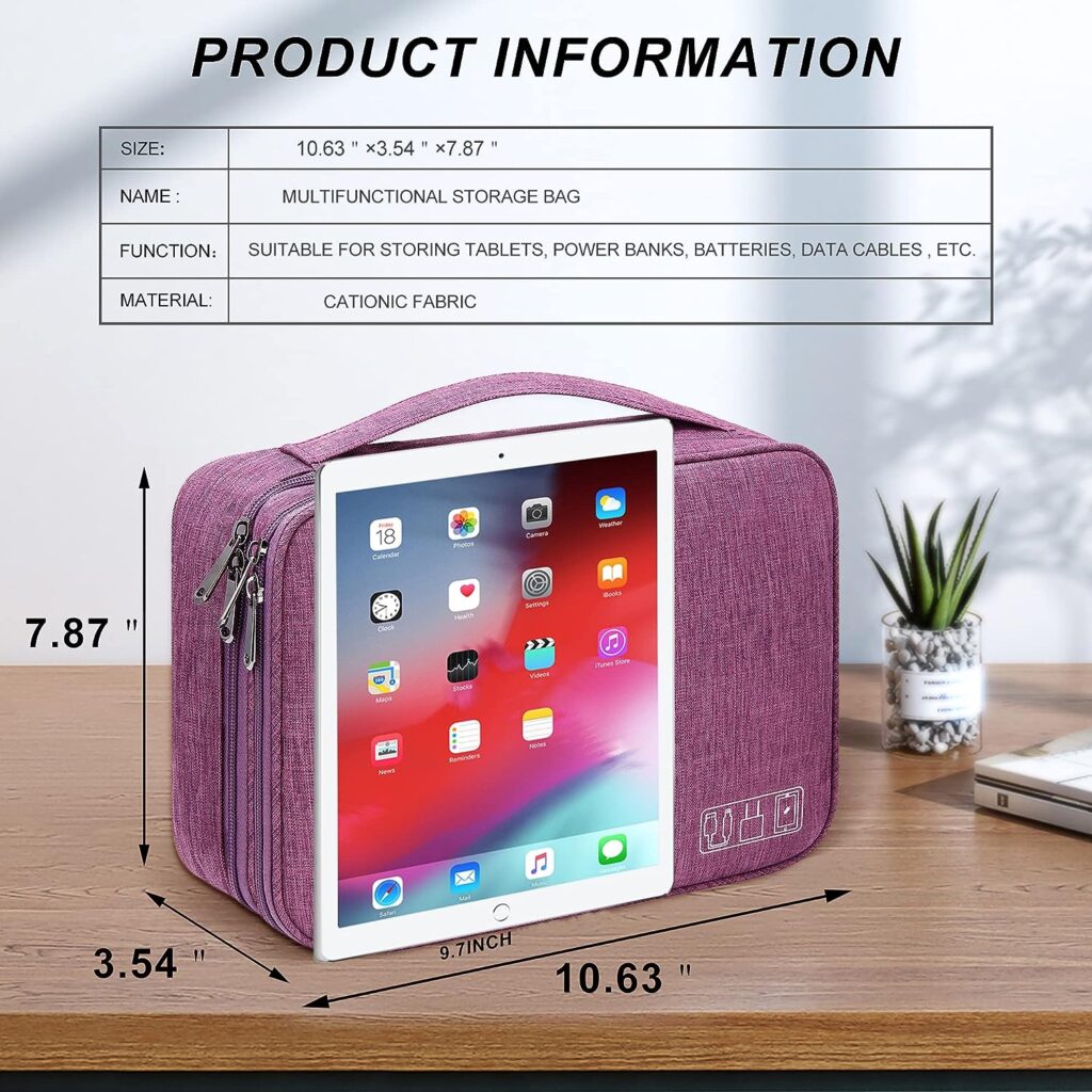 Electronic Bag Travel Cable Accessories Bag Waterproof Double Layer Electronics Organizer Portable Storage Case for Cable, Cord, Charger, Phone, Adapter, Power Bank, Kindle, Hard Drives