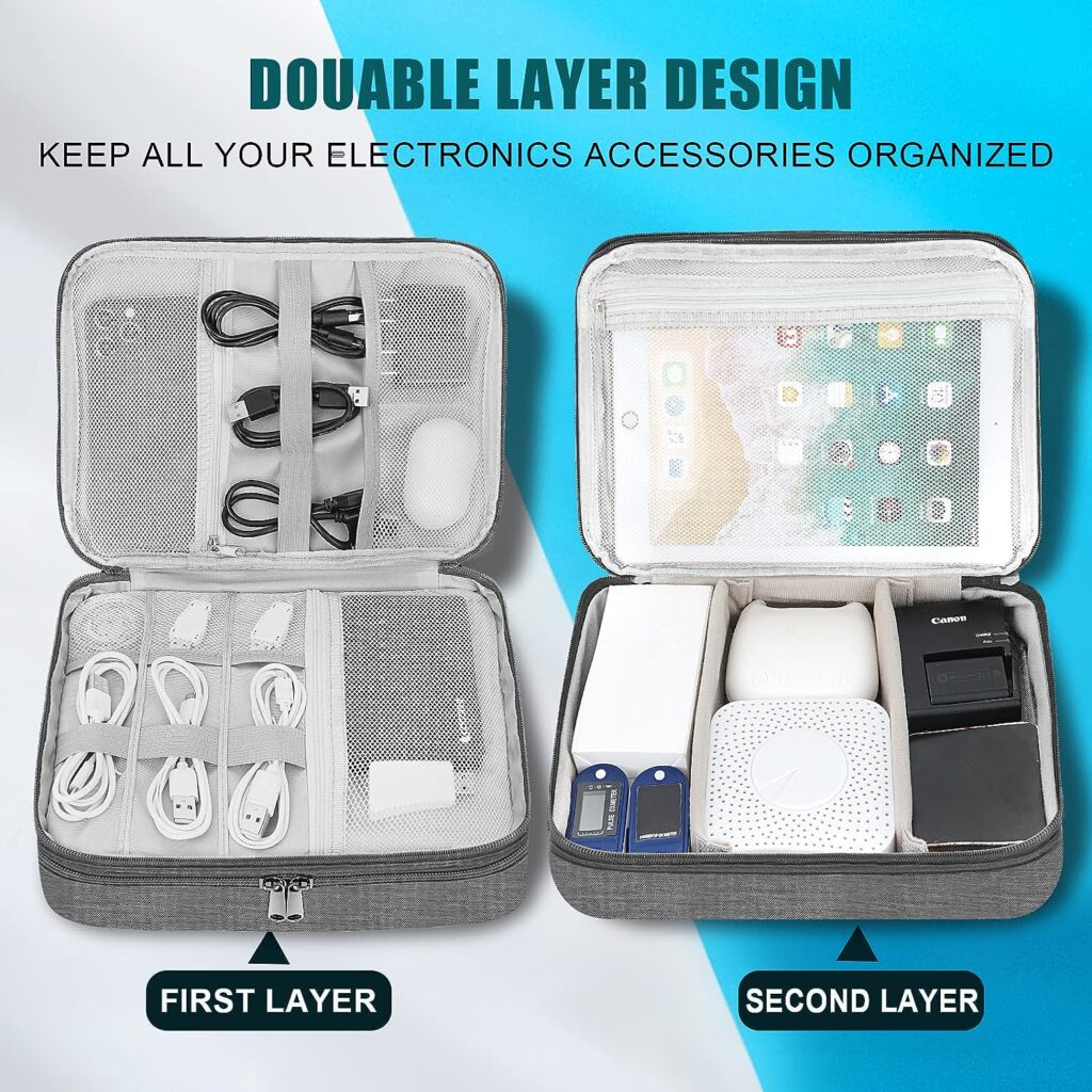 Electronic Organizer Travel Universal Cable Organizer Electronics Accessories Bag for Cable, Charger, Phone, USB, SD Card,1Pack