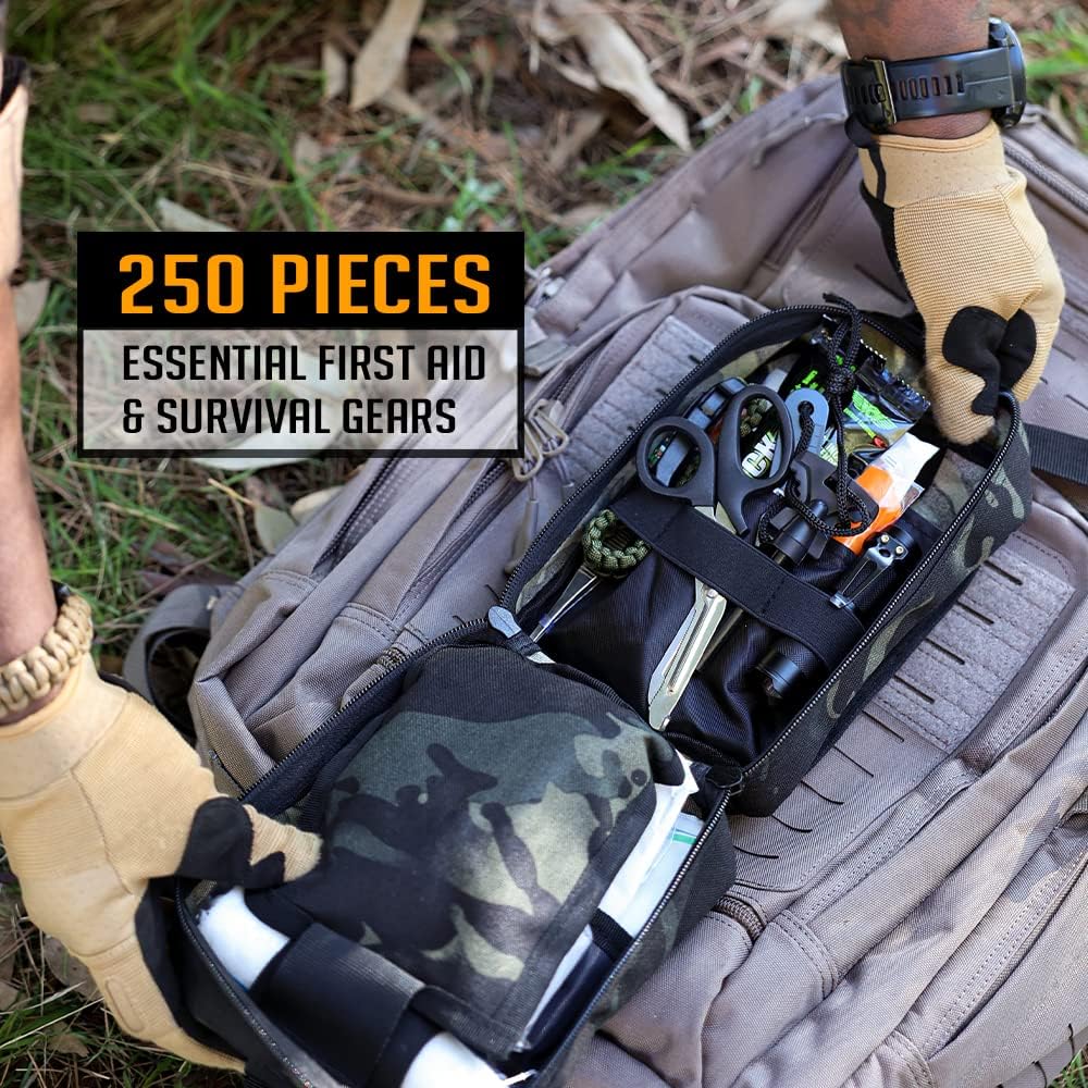 EVERLIT 250 Pieces Survival First Aid Kit IFAK EMT Molle Pouch Survival Kit Outdoor Gear Emergency Kits Trauma Bag for Camping Boat Hunting Hiking Home Car Earthquake and Adventures