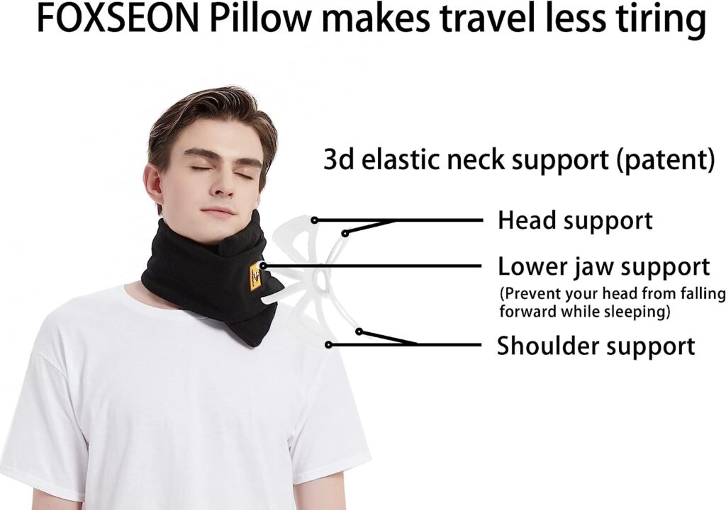 FOXSEON Travel Pillow, Airplane Neck Pillow Instead of Neck Scarf, Support Office nap Pillow, Easy to Clean and Carry, Gift Pack (Black)