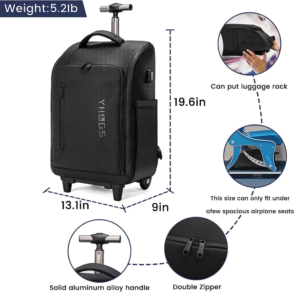 GOTECH Rolling Backpack, Waterproof Backpack with Wheels for Business Commuter, Carry on Backpack with Laptop Compartment, Fit 15.6/17 Inch Laptop, Wheeled Backpack for Adults