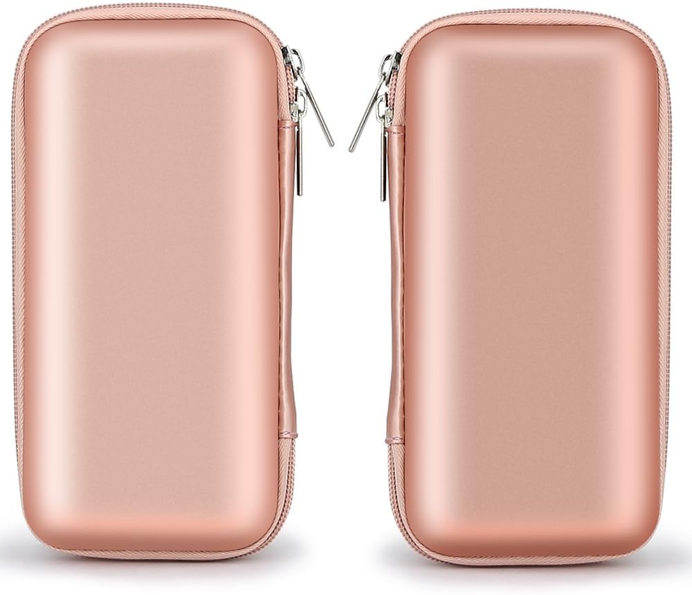 iMangoo Shockproof Carrying Case Hard Protective EVA Case Impact Resistant Travel 12000mAh Bank Pouch Bag USB Cable Organizer Earbuds Pocket Accessory Smooth Coating Zipper Wallet Rose Gold