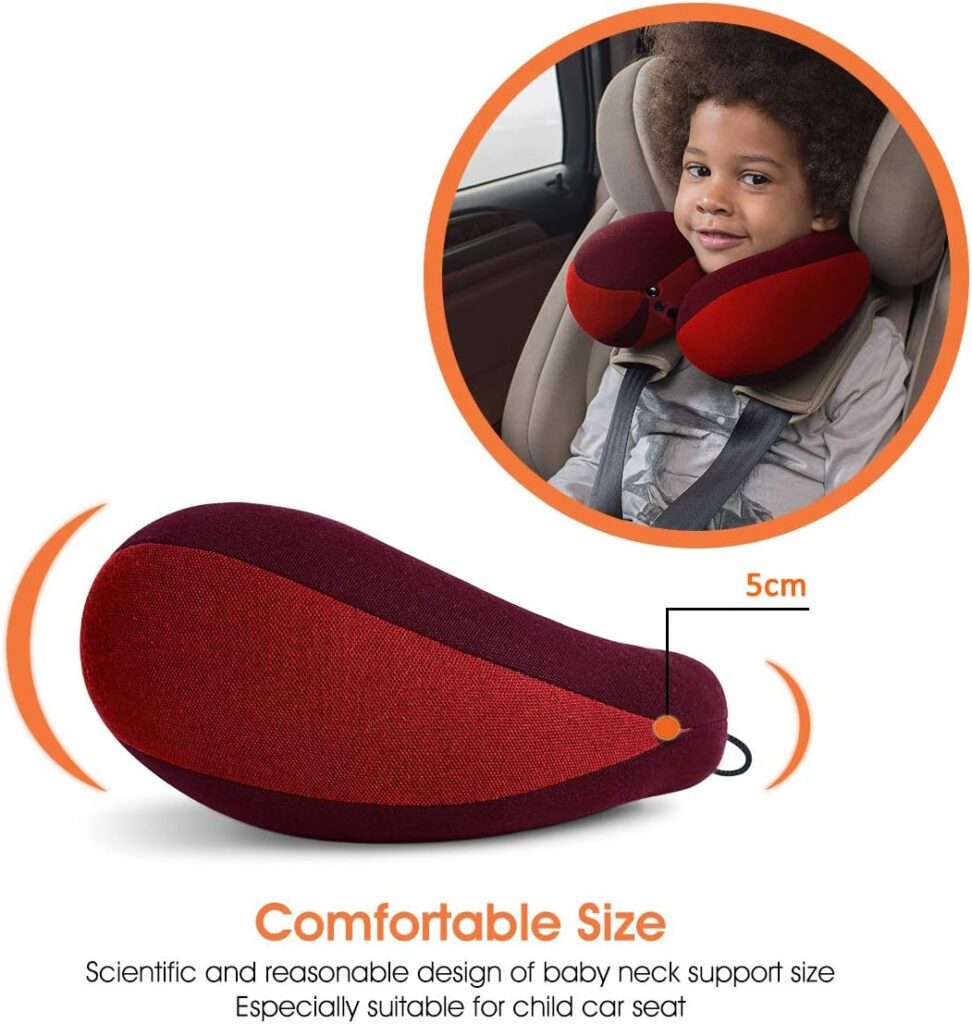 INFANZIA Kids Chin Supporting Travel Neck Pillow, Prevent Head from Falling Forward, Comfortably Supports Head, Neck and Chin - Gifts for Toddler/Child/Kids, Red