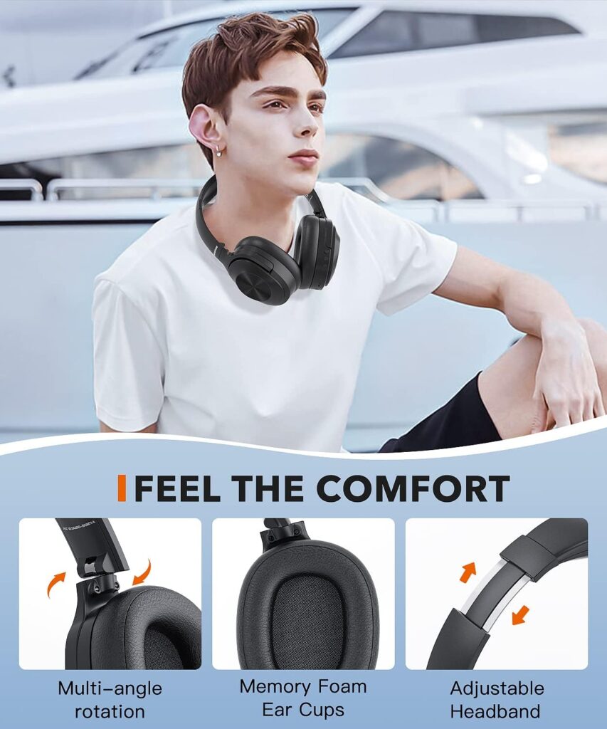 INFURTURE Q1 Active Noise Cancelling Headphones with Microphone，Wireless Over Ear Bluetooth Headphones, Deep Bass, Memory Foam Ear Cups, Quick Charge 40H Playtime, for TV, Travel