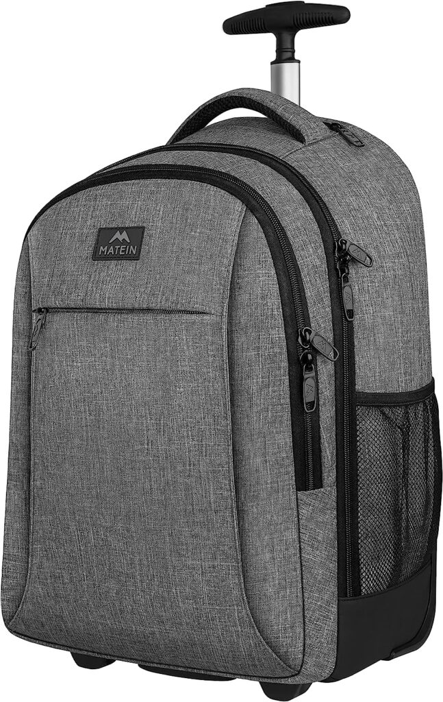 MATEIN Rolling Backpack, Water Resistant Travel Laptop Backpacks with Wheels, Large Roller College Backpack Computer Bag Business Luggage Carry on for Men Women 17 Inch, Grey