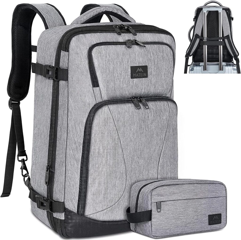 MATEIN Travel Backpack for Men, Flight Approved Carry On Backpack with Toiletry Bag Expandable Large Suitcase Backpacks for Men and Women, Water Resistant Casual Daypack Weekender Bag 40L, Grey