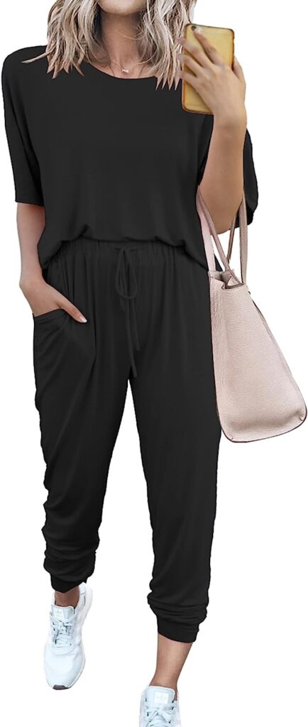 PRETTYGARDEN Womens 2 Piece Outfit Short Sleeve Pullover with Drawstring Long Pants Tracksuit Jogger Set