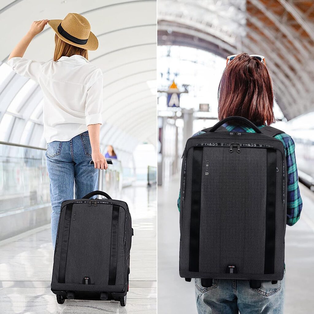 Rolling Backpack, Travel Backpack with Wheels, Rolling Backpack for Women Men, Carry on Luggage with Rolling Laptop Backpack for Travel Work, Fit 17.3 Inch Notebook Men Women (Black)