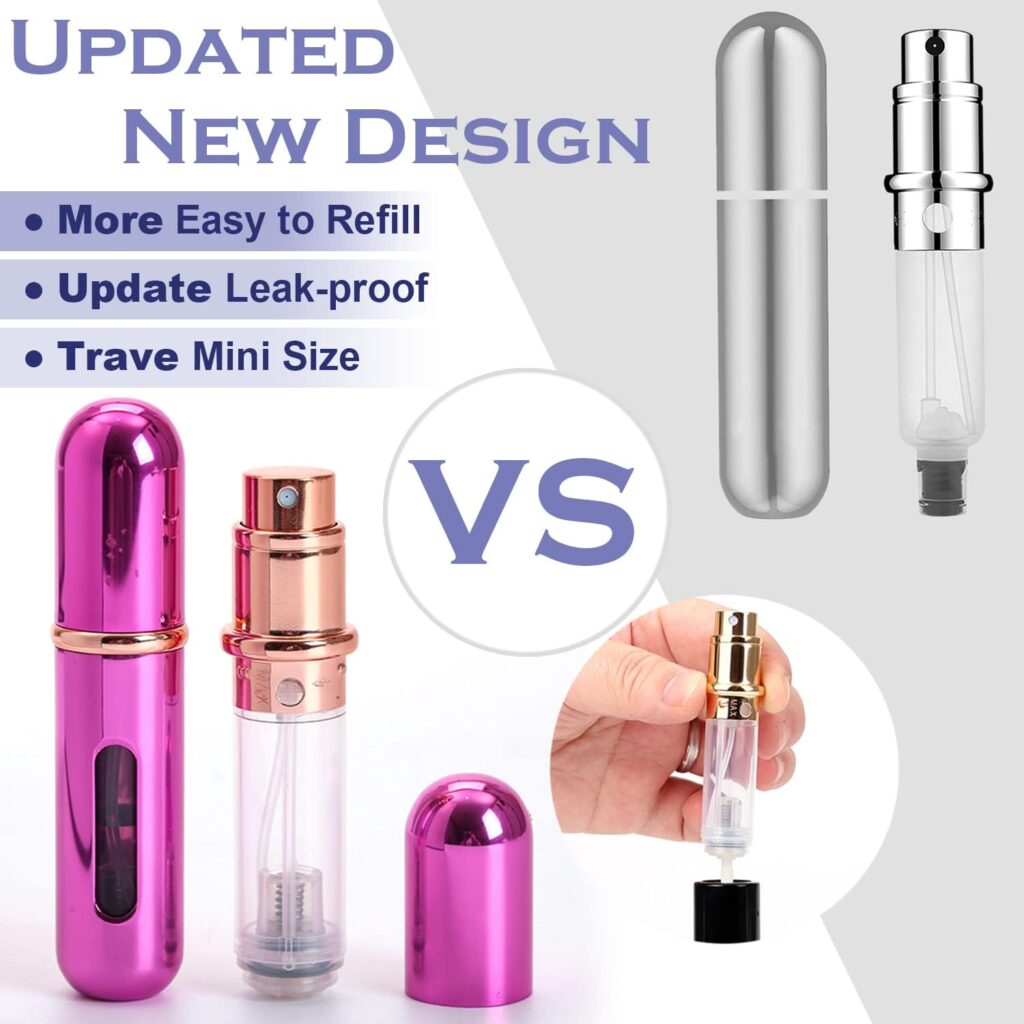 ROSARDEN Travel Mini perfume Refillable Atomizer Container, Portable, Travel Size, Scent Pump Case, Fragrance Empty spray bottle for Traveling and Outgoing 5ml (2Pcs)