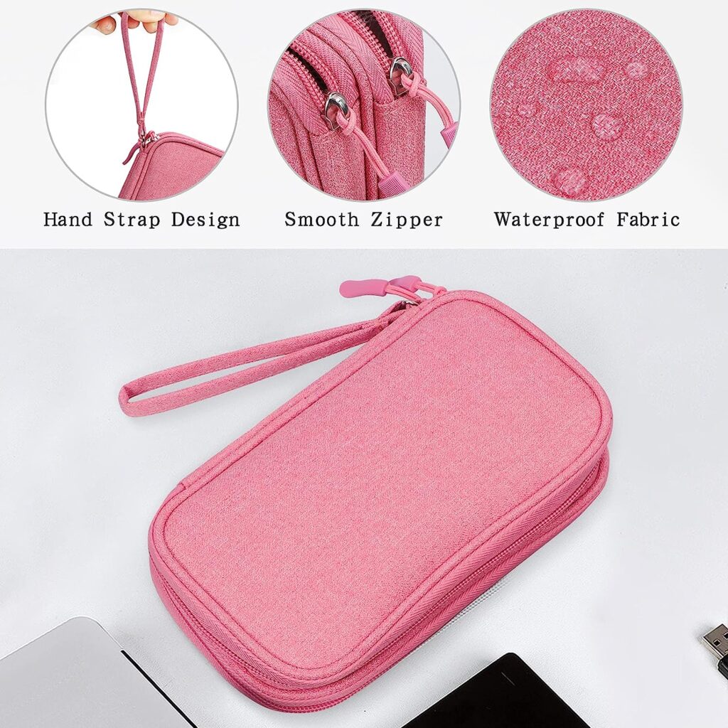 Skycase Travel Cable Organizer,Electronics Accessories Cases, All-in-One Storage Bag,[Waterproof] Accessories Carry Bag for USB Data Cable,Earphone Wire,Power Bank, Phone,Pink