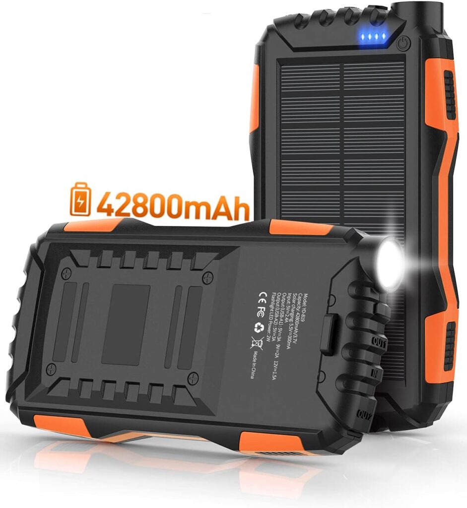 Solar Power Bank,Solar Charger,42800mAh Power Bank,Portable Charger,External Battery Pack 5V3.1A Qc 3.0 Fast Charging Built-in Super Bright Flashlight (Orange)