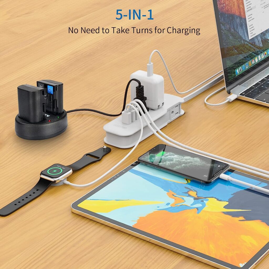 Travel Power Strip with USB - NTONPOWER 2 Outlets 3 USB Portable Desktop Charging Station, 15 inches Wrapped Short Extension Cord for Hotels, Cruise, Nightstand, Airports, Conference Room - White