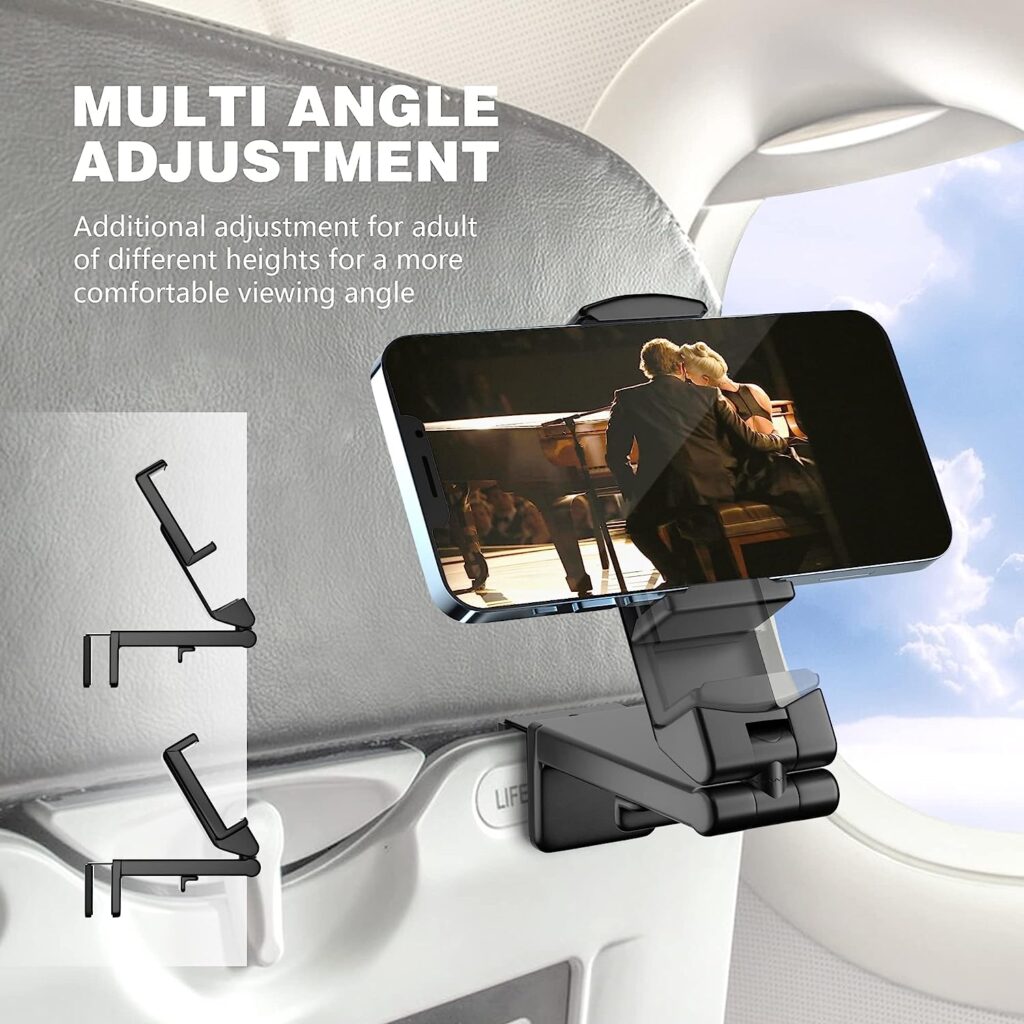 Universal in Flight Airplane Phone Holder Mount. Handsfree Phone Holder for Desk Tray with Multi-Directional Dual 360 Degree Rotation. Pocket Size Must Have Travel Essential Accessory for Flying