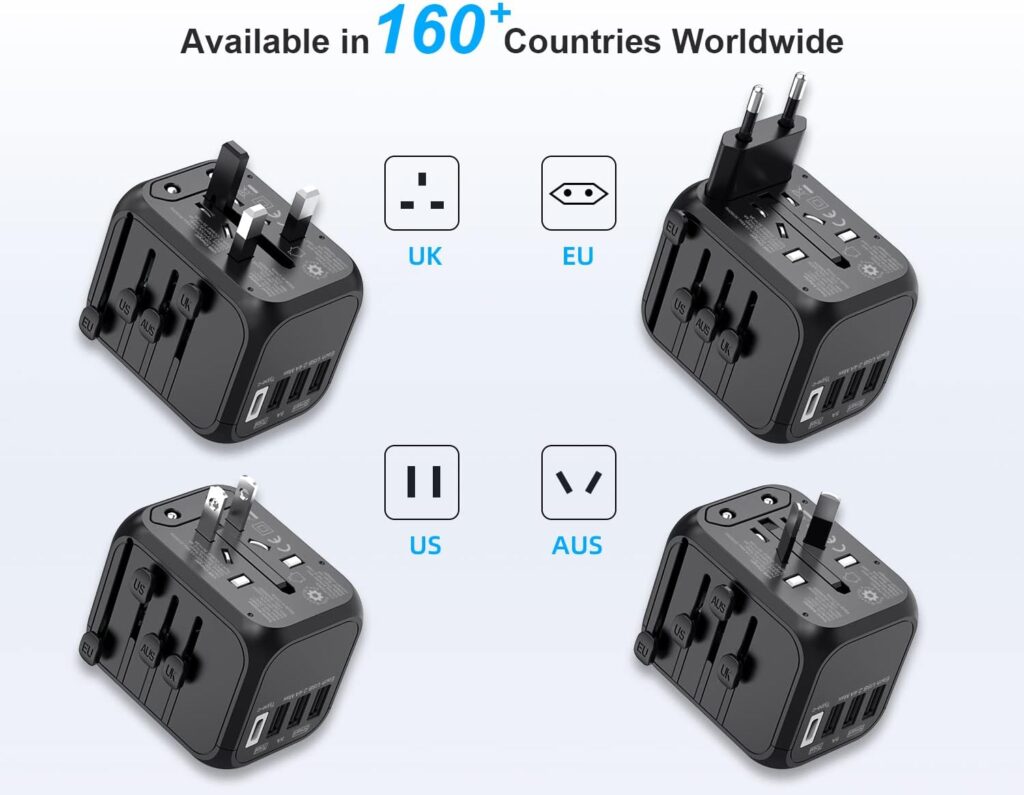 Upgraded Worldwide Travel Adapter, International Travel Plug Adapter with Europe UK AUS US All in 1 Plug  Universal AC Outlet, 5.6A Smart Power and 2*USB-C Travel Adaptor Charger-Black
