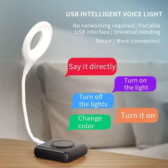 USB Mini Portable Voice Activated gooseneck Reading lamp 3-Mode Reading Travel nightlight White
