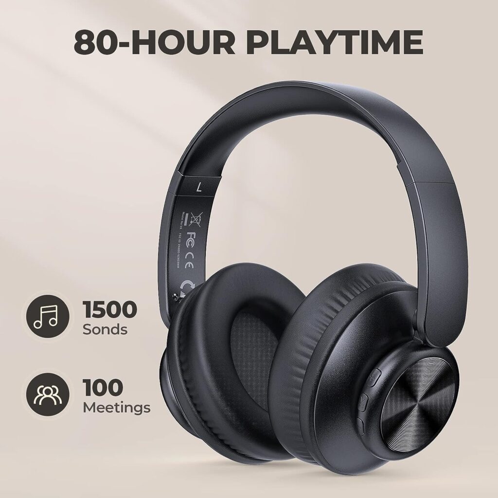 V8 Bluetooth Headphones, 80 Hours Playtime Wireless Headphones with Deep Bass,Lightweight Foldable Headphones Built-in Mic,HiFi Stereo Sound for Travel Work Laptop PC Cellphone
