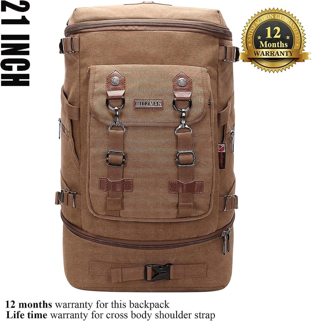 WITZMAN Travel Backpack for Men Women Canvas Backpack Carry on Luggage Rucksack Convertible Duffel Bag Large