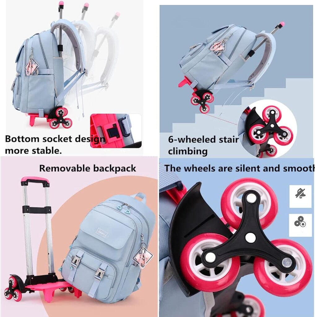 ZHANAO Rolling Backpack Luggage BookBag with Wheels Trolley Bag Wheeled Travel Backpack for Girls  Boys Trolley Bag