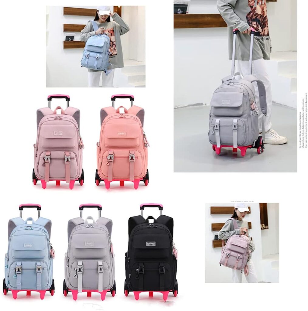 ZHANAO Rolling Backpack Luggage BookBag with Wheels Trolley Bag Wheeled Travel Backpack for Girls  Boys Trolley Bag