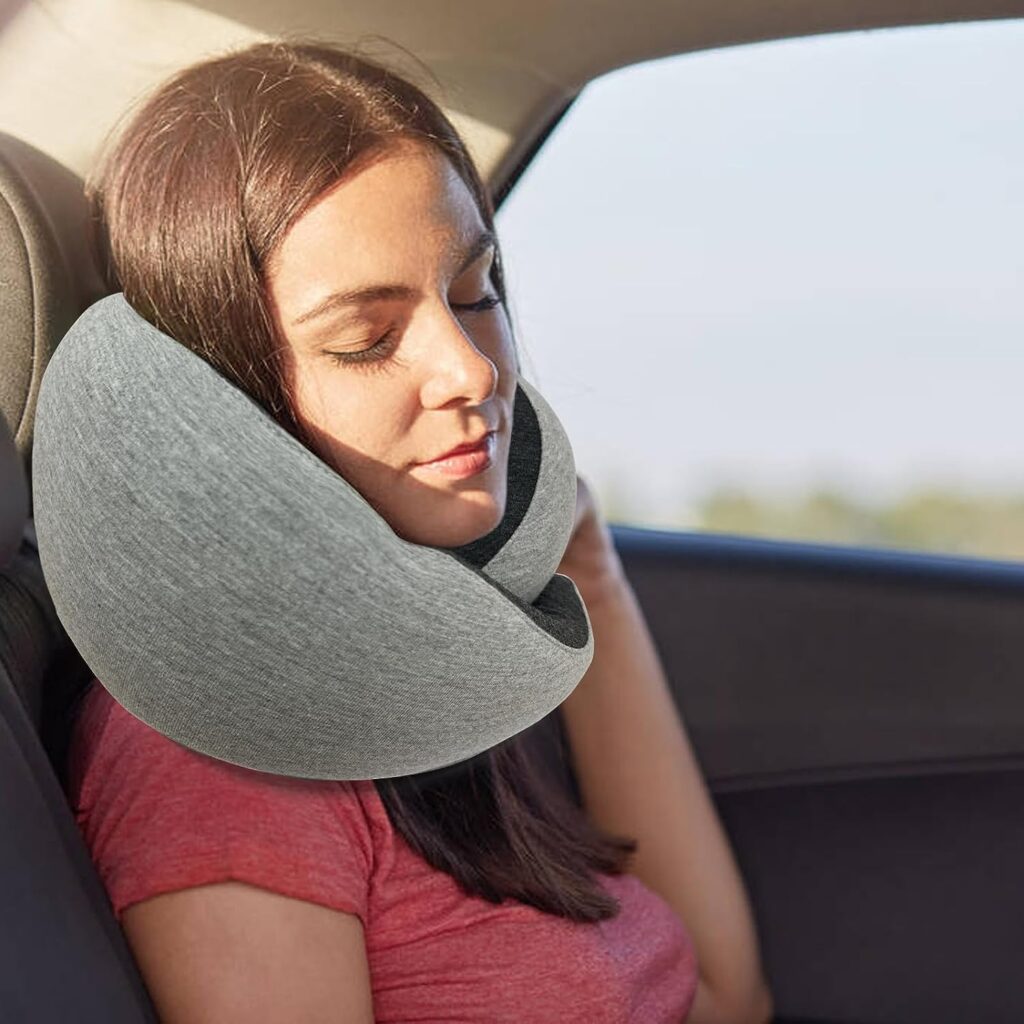 100% Pure Memory Foam Travel Pillow for Sleep at Home, Airplane, Car, Neck Pillow with Luxury Bag, Comfortable, Breathable  Super Soft Cover, Support Head, Chin, Machine Washable (Light Grey)