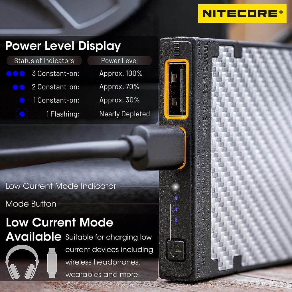 Nitecore NB10000 Silver Portable Charger 10000mAh Fast Charging Power Bank Battery Pack Dual-Output for Cell Phone Tag
