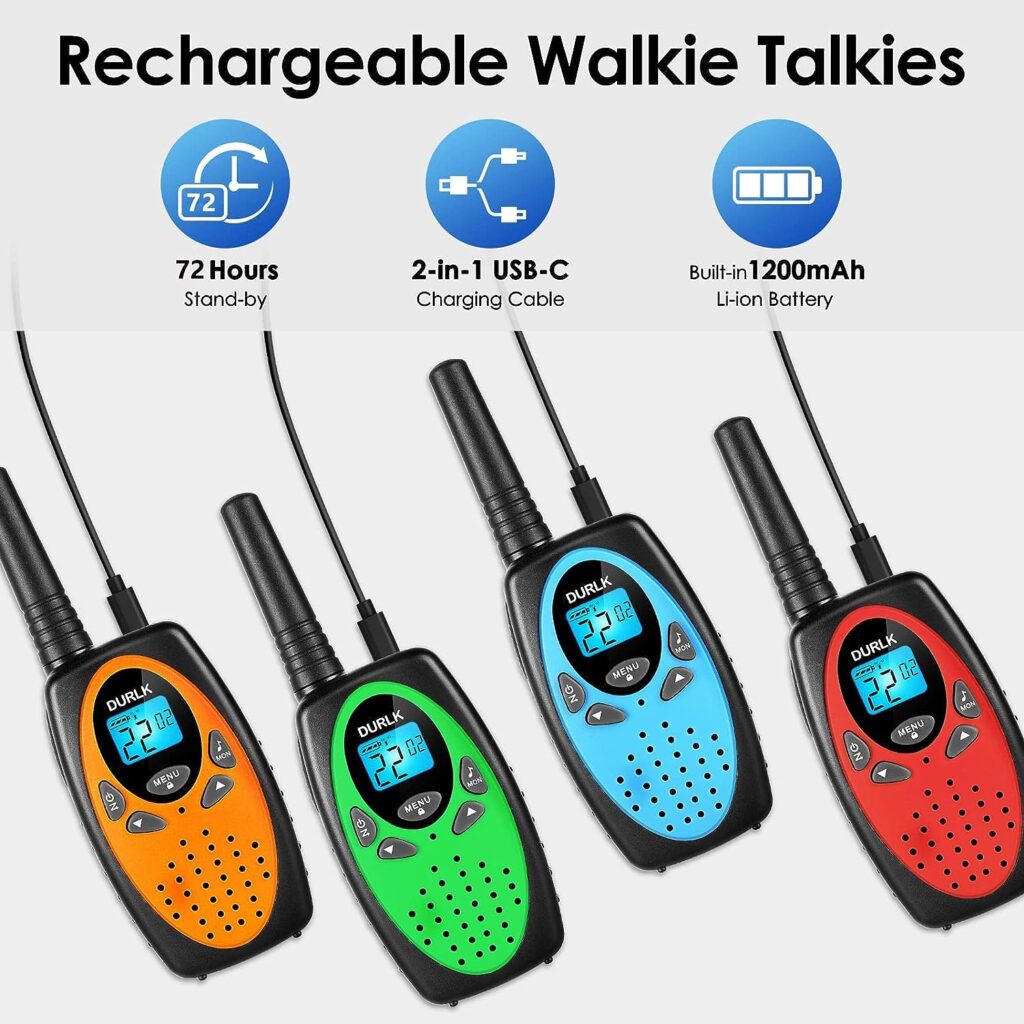 Walkie Talkies Long Range 4 Pack, Rechargeable Walkie Talkies for Adults Built-in 1200mAh Li-ion Batteries, USB-C Charging,VOX, 2 Way Radios 22 FRS Channels for Camping Hiking Cruise Ships