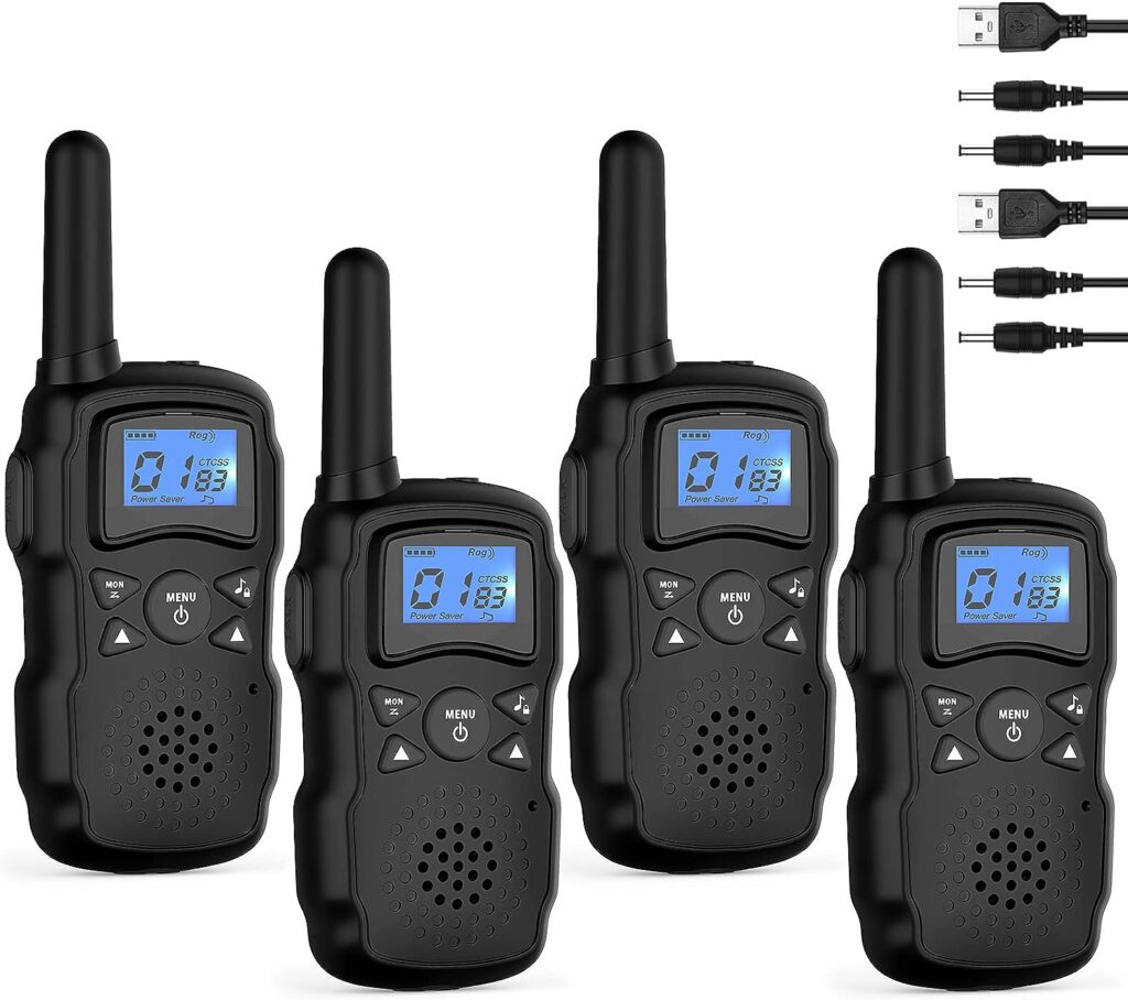 Wishouse Walkie Talkies for Adults,Radios Walkie Talkies Rechargeable Long Range 4 Pack,Family Camping Gear for Kids Hiking Accessories with Flashlight,VOX, Easy to Use (Black with Battery Charger)