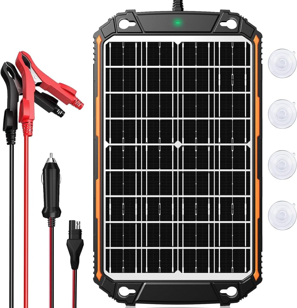 15W 12V Solar Battery Charger  Maintainer, Solar Powered Trickle Charger with Built-in Intelligent MPPT Charge Controller, Portable 12 Volt Solar Panel Charging Kit for Car Automotive Boat RV Marine
