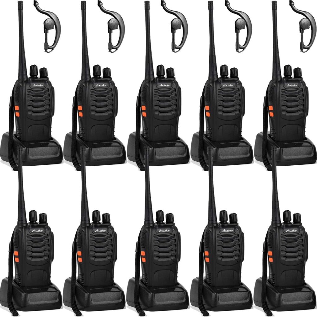 Ansoko Walkie talkies 10 Pack Long Range Rechargeable 2 Way Radio UHF 16-Channel with Earpiece Li-ion Battery and Charger (Pack of 10)