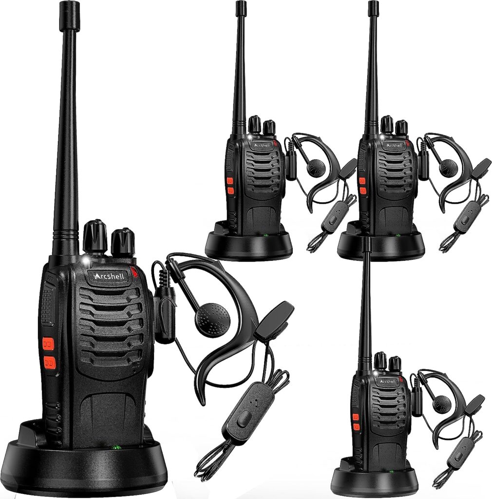 Arcshell Rechargeable Long Range Two-Way Radios with Earpiece 4 Pack Arcshell AR-5 Walkie Talkies Li-ion Battery and Charger Included