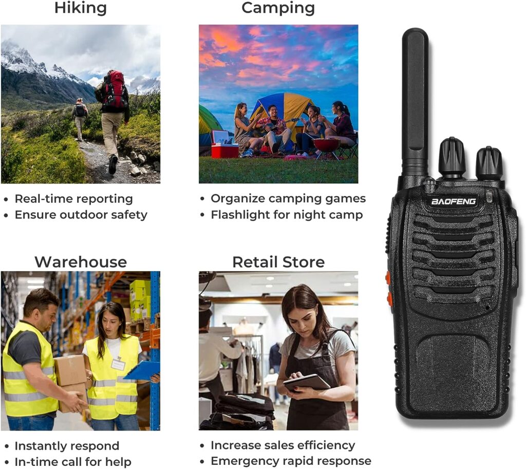 BAOFENG BF-88ST Walkie Talkies for Adults Long Range - 4 Pack, Portable Two Way Radio with Hands Free VOX USB Charging, Rechargeable Radios Walkie Talkies with Earpieces