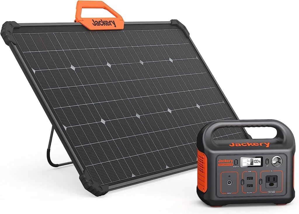 Jackery Solar Generator 240 80W, 240Wh Backup Lithium Battery with 1x80W Solar Panel, 110V/200W Pure Sine Wave AC Outlet, Solar Generator for Outdoors Camping Travel Hunting Emergency