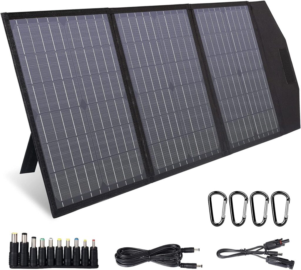 MARBERO 60W Foldable Solar Panel for Portable Power Station Solar Generator Portable Solar Panel QC3.0/PD 60W USB Port DC Output(10 Changeable Adapters) for Home, Camping, Travel, RV Trip
