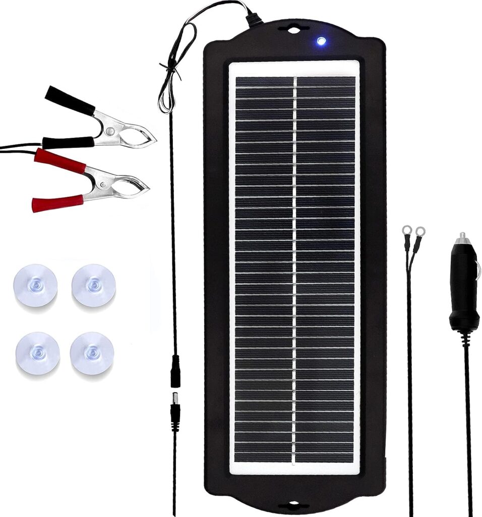 MEGSUN 12 Volt 5 Watt Solar Car Battery Maintainer Trickle Chargers Kits, Portable Waterproof Solar Panel Charging Kit for Car, Boats, RV, Trailer, Camper, Automotive, Motorcycle, Snowmobile. (5W)