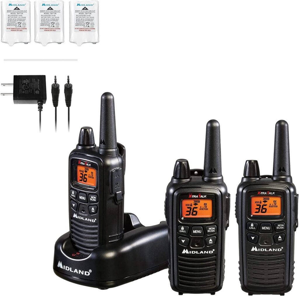 Midland – LXT633VP3 Two-Way Radio Walkie Talkies long range - 36 Channels Silent Operation - Overlanding Gear - NOAA Weather Alert Technology - Backlit LCD display (3-Pack)
