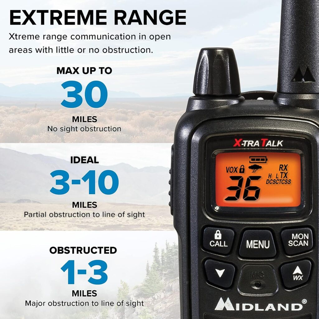 Midland – LXT633VP3 Two-Way Radio Walkie Talkies long range - 36 Channels Silent Operation - Overlanding Gear - NOAA Weather Alert Technology - Backlit LCD display (3-Pack)