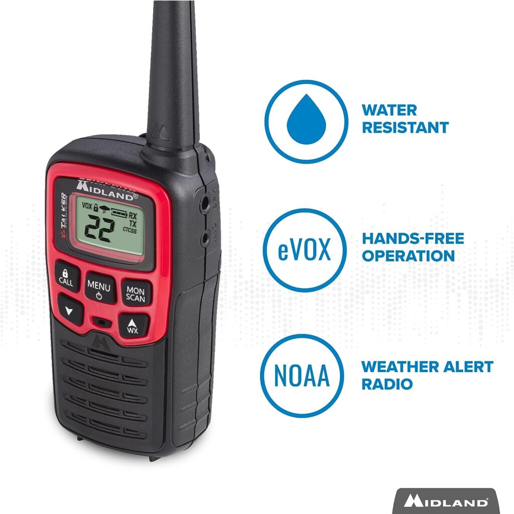 Midland - X-TALKER T31VP, 22 Channel FRS Walkie Talkies - Extended Range Two Way Radios, 38 Privacy Codes,  NOAA Weather Alert (Pair Pack) (Black/Red)