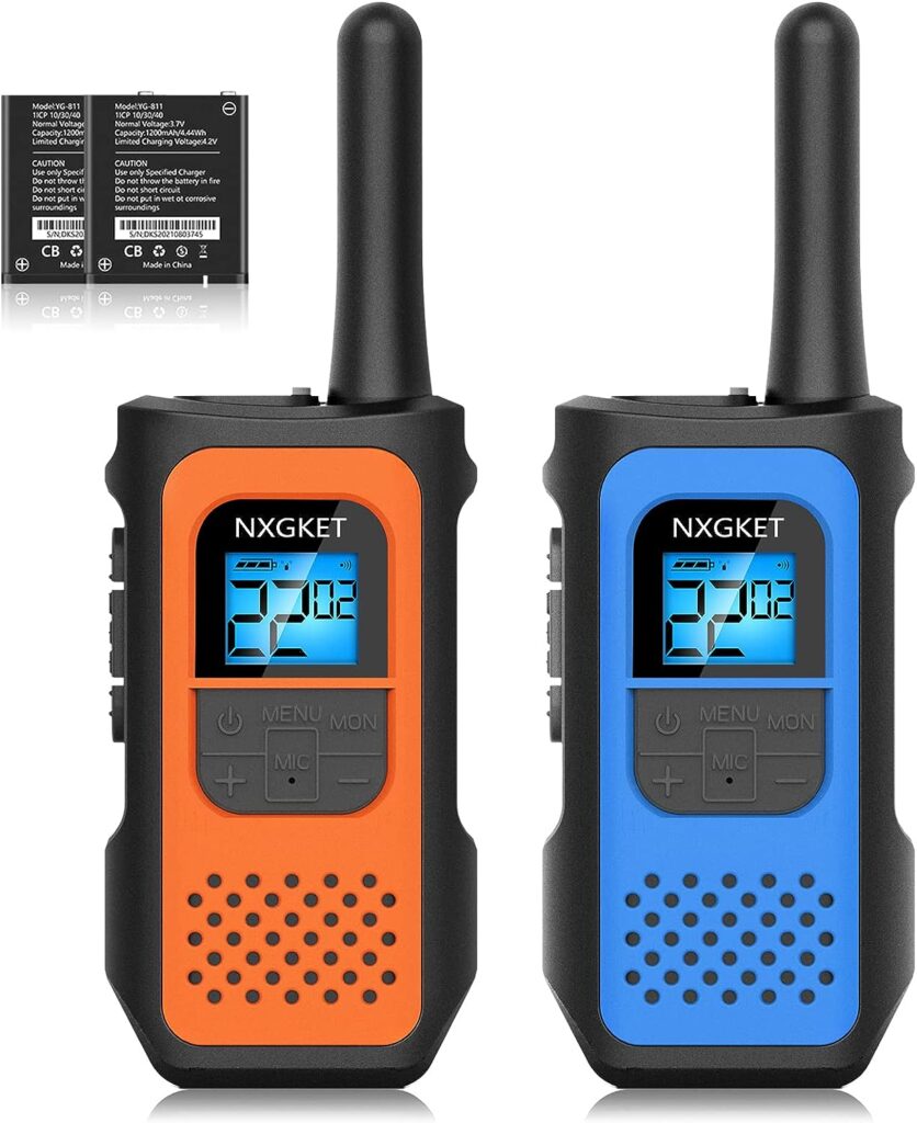 NXGKET Walkie Talkies for Adults 2 Pack, Rechargeable Long Range Walkie Talkie 2 Way Radios 22 Channels VOX Scan LCD Display with Li-ion Battery Type-C Cable for Gift Family Camping Hiking