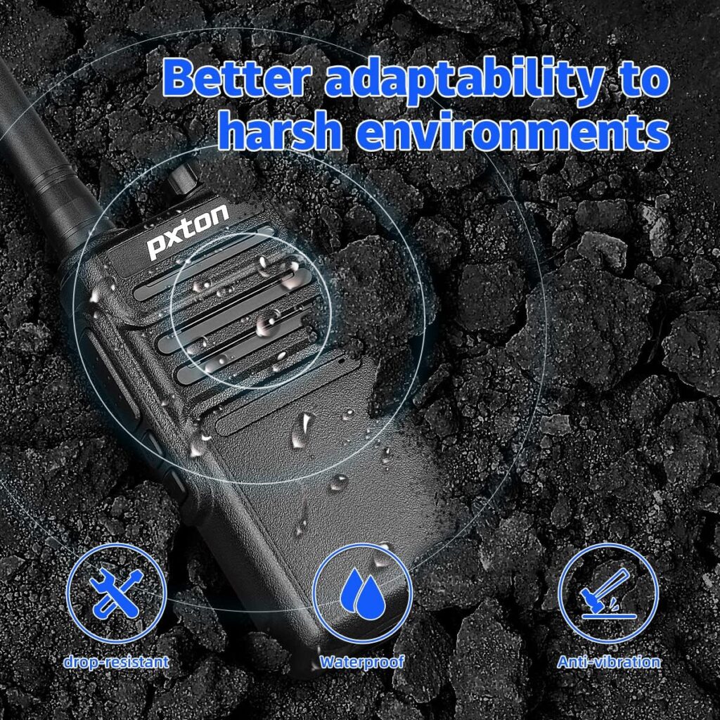 pxton Waterproof walkie talkies Long Range for Adults with Headphones and Charger Dock，GMRS Handheld Two Way radios Rechargeable NOAA walkie Talkie (4 Pack)