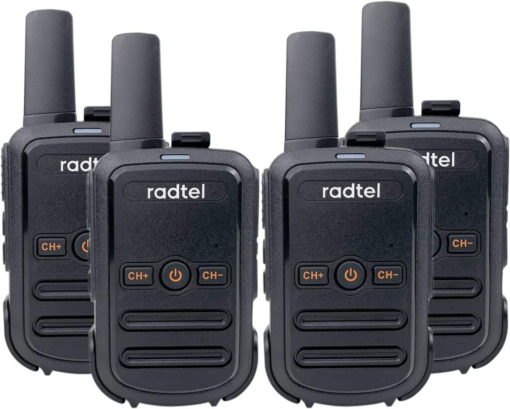 Radtel RT12 Rechargeable Walkie Talkies for Adults Long Range Handheld FRS Two Way Radio 16CH Handsfree VOX for Camping Hiking (4 Pack) (Black)