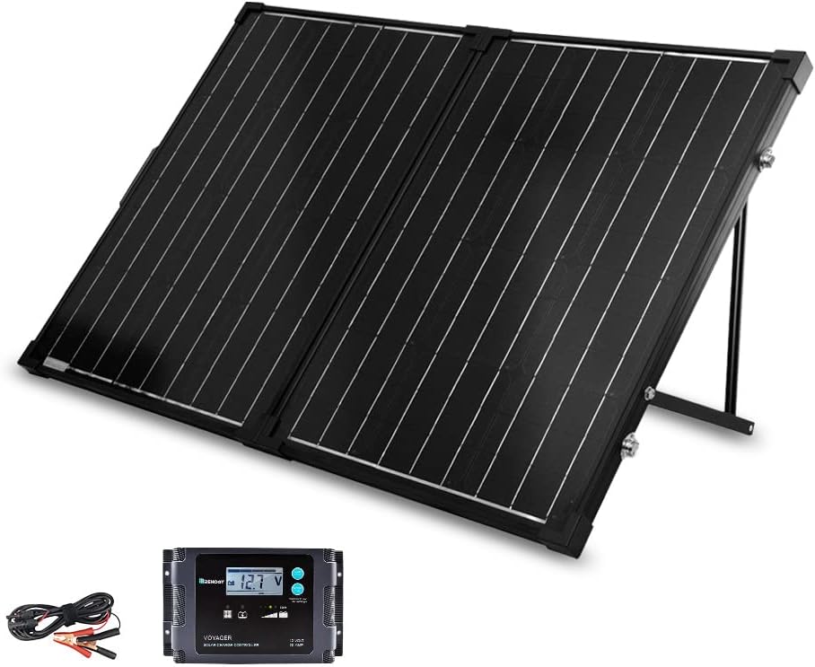 Renogy 100 Watt 12 Volt Portable Solar Panel with Waterproof 20A Charger Controller Foldable 100W Solar Suitcase with Adjustable Kickstand for Power Station, 100W Panel-20A Controller, Black
