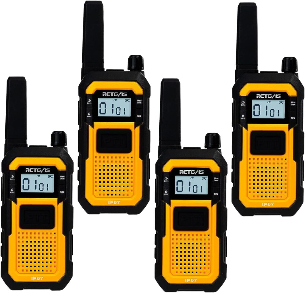 Retevis RB48 Heavy Duty Walkie Talkies,Waterproof Two Way Radio,Shock-Resistant,2000 mAh,Emergency Alert,2 Way Radio Long Range for Job Site (4 Pack)
