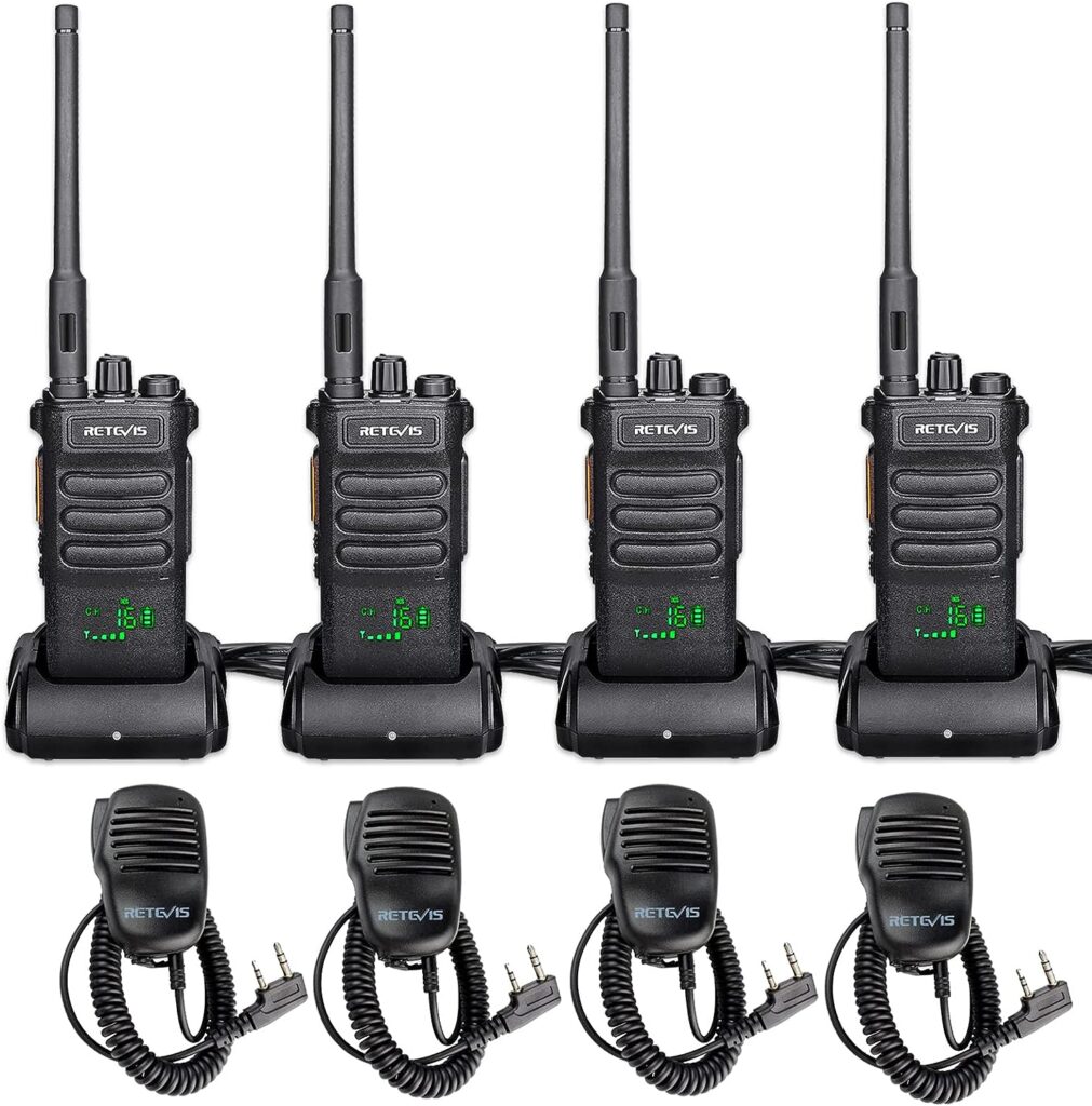 Retevis RT86 Two Way Radios Long Range Rechargeable,High Power Heavy Duty 2600mAh 2 Way Radio,Remote Alarm,Flashlight,Walkie Talkies Adults with Shoulder Mic for Security Property Work(4 Pack)